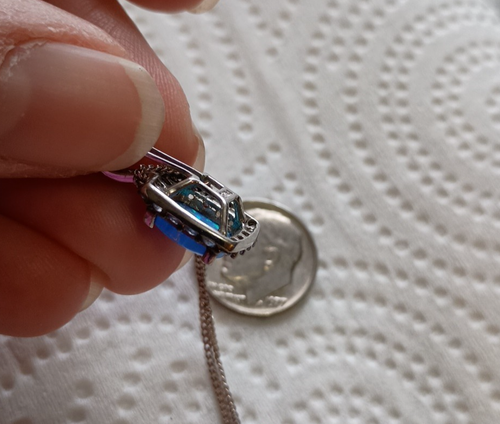 Blue Fire Opal Ocean Blue Topaz Gems 925 Sterling Silver Plated Necklace Pendant - Picture 15 of 16