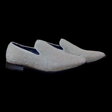 SP Mens Silver Rhinestones Dress Shoe Loafers Size 8 All Over Jewel Costume MJ