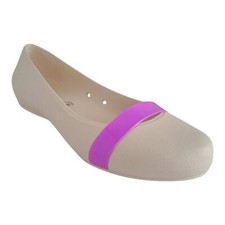 Crocs Brynn Flats Women's 10 Cap Toe Ballet Casual Off White Slip Violet Strip