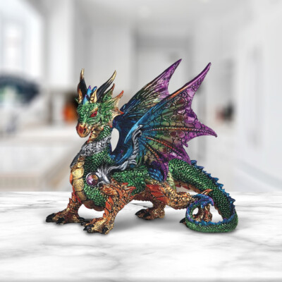 Colorful Dragon Statue 9.5''W Fantasy Collectible Figurine Room Decor