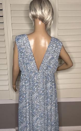 H&M Size 12 maxi dress Double V-Neck Blue Elasticated Waist NWT - 第 5/6 張圖片