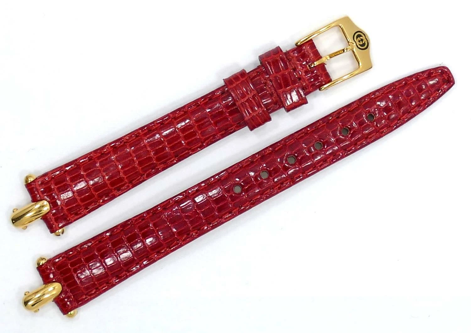 BRACELET DE MONTRE GUCCI LÉZARD ROUGE 12mm avec boucle plaqué or et détails nos