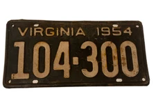 Vintage 1954 virginia license plate 104-300