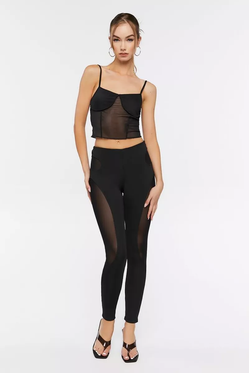 NEW Forever 21 Sexy Ribbed Sheer Mesh Cutout Leggings Pants Sz SMALL NWT