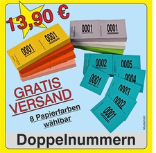1000 Doppelnummern GRATIS VERSAND Lose Nummernblock Garderobennummern