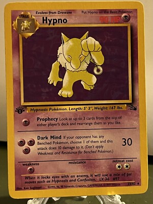 1999 hypno pokemon card - 23/62 Non-Holo Rare Look at up to 3 cards from the top of either players deck and rearrange them as you like Pokemon 1999 Fossil 1st Edition