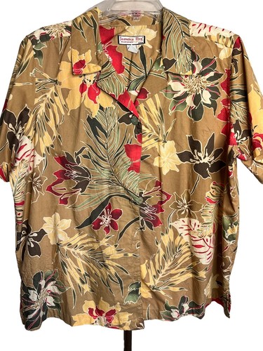 Jamaica Bay Women's Floral Hawaiian Shirt 1X Brown Multi-Color Button-up Short S