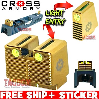 Cross Armory GOLD TALL Suppressor Height Sights Fr GL0CK 17 19 22 23 FIBER OPTIC