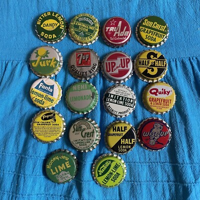 Lot of 18 Vintage Citrus Soda Bottle Caps Jurk Fanta Nehi Nesbitts Quiky Up & Up