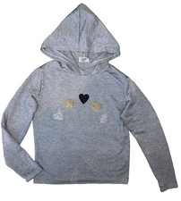 Firehouse Girls Gray PulloverHoodie With Thumbholes And Glitter Hearts XXS 5 