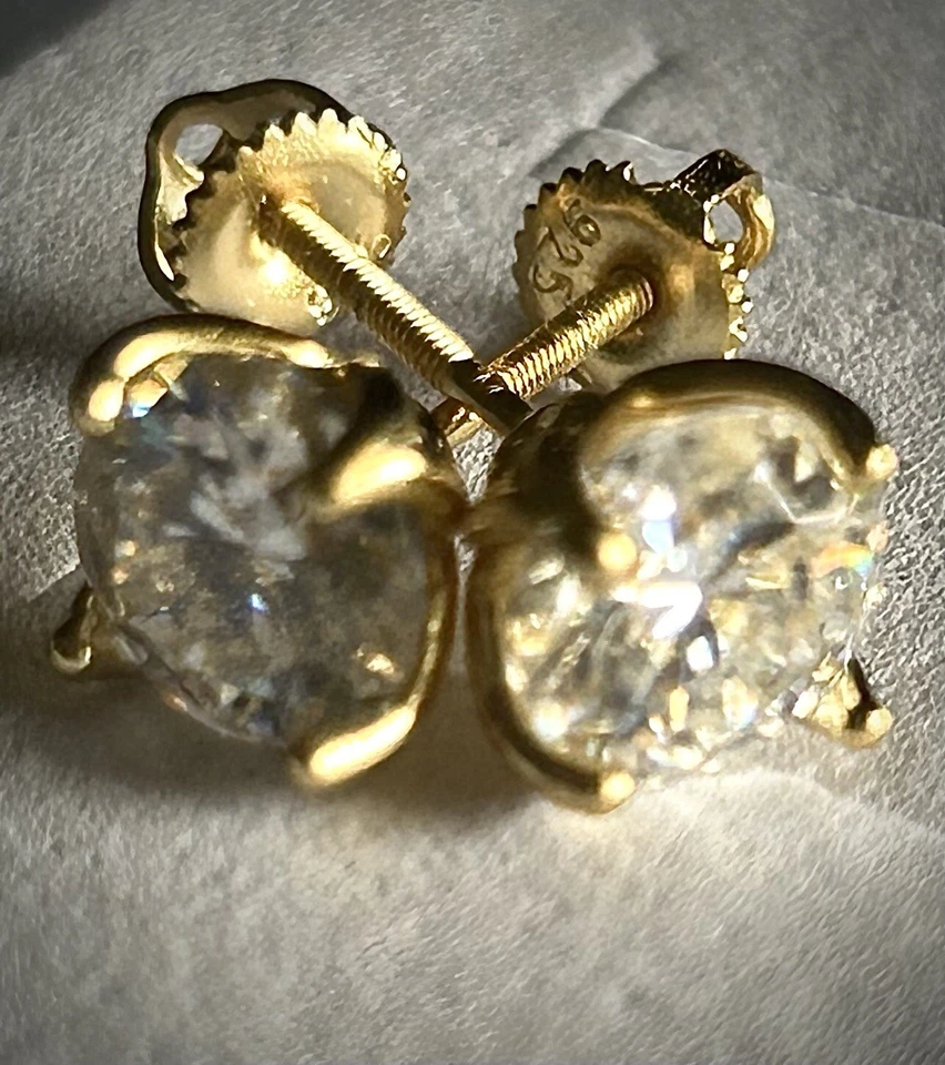 Moissanite 1/2 carat (each) - Lotus flower- 14K over 925 Silver - Screwbacks - Image 4 of 4