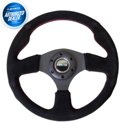 NEW NRG Steering Wheel Black Suede w/ Red Stitch 320mm Type-R Style  RST-012S-RS