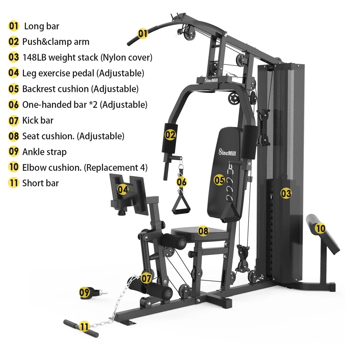 Full Body Home Gym System Exercise Equipment Weight Workout Station 148lbs