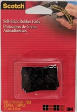 Scotch Self-Stick Rubber Pads, Black, 12 Count 7/16" x 3/16", 752ES
