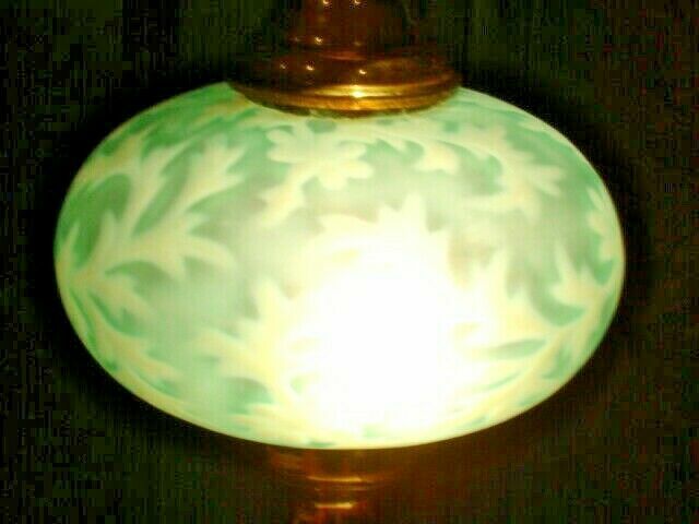 ヴィンテージ LEVITON エッチング クリスタル ガラス ライト デイジー FENTON for L.G. WRIGHT BLUE DAISY & FERN SATIN GLASS VICTORIAN