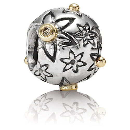 PANDORA Retired Sterling Silver and 14K Diamond Flower Power