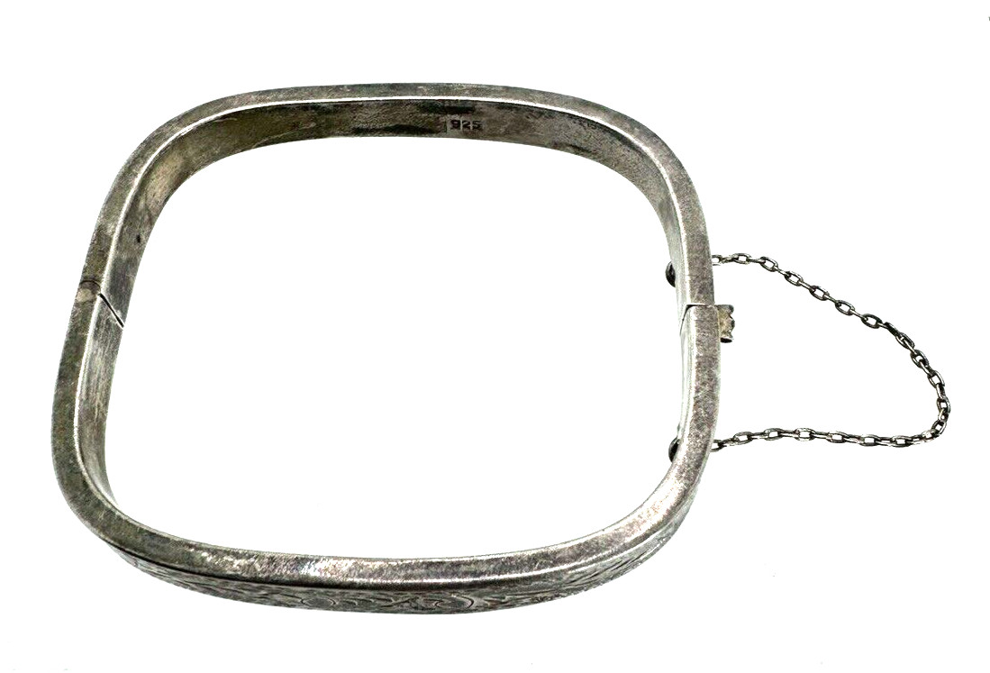 Solid Sterling Silver Square Hinged Bangle Cuff B… - image 2
