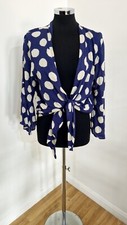 Kate Barton Polka Dot Blouse One Size White Blue Bell Cuff Throw Over Tie Front