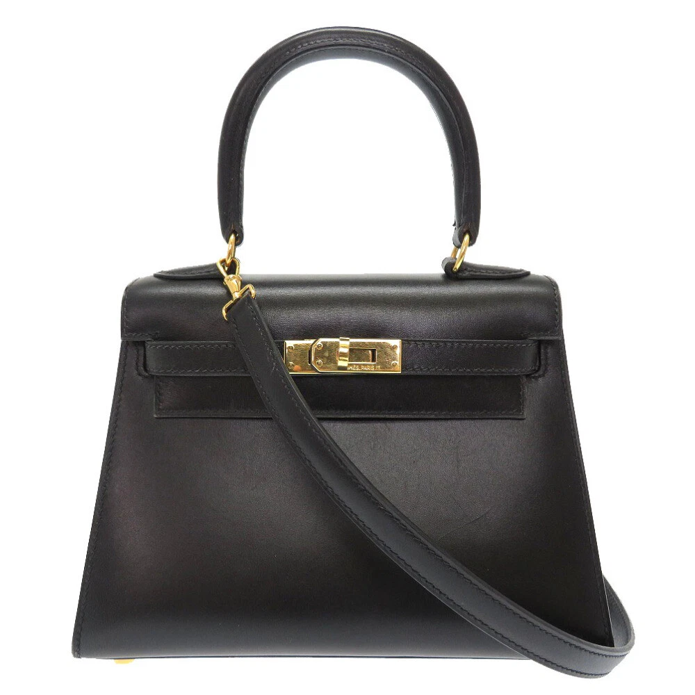 AUTHENTIC HERMES Mini Kelly Kelly 20Hand Bag Black Box calf