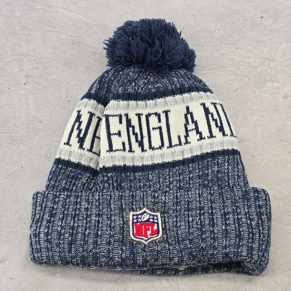 New Era New England Patriots Pom Gorro Guión Nombre Azul Gris Talla Única Foto 3 de 4