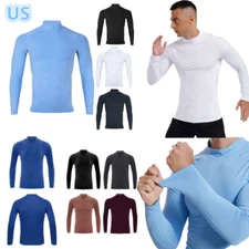 Mens Athletic Sports Base Layer Top Undershirts Long Sleeve Solid Color T-shirts