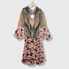 Umgee Kimono Cardigan Womens M Multicolor Boho Mixed Print Bell Sleeve HIppie