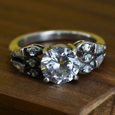 Size 6.25, vintage Sterling 925 silver anniversary engagement ring cluster cz