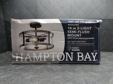 Hampton Bay Richland 2-Light Grey Wood Semi Flush Mount Clear Seedy Glass