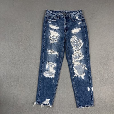 American Eagle Jeans Womens 6 Blue Mom Jean Distressed Denim Cotton Blend Preppy