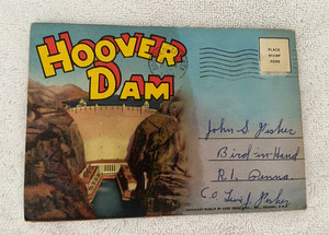 Vtg 1954 Souvenir HOOVER DAM & ARIZONA SPILLWAY Color Curteich Postcard Mailer