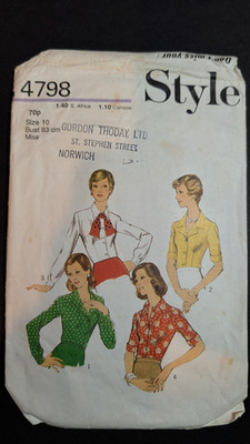 Vintage Schnittmuster Style 4798 70er Jahre Bluse Shirt Größe 10 Brustweite 32,5