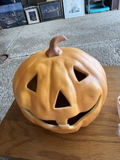 Ceramic Light-Up Jack-O'-Lantern Pumpkin Halloween Figurine, Orange