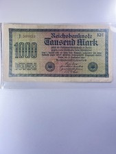 Vintage 1922 German 1000 Mark Banknote Weimar Republic Reichsbanknote Currency N