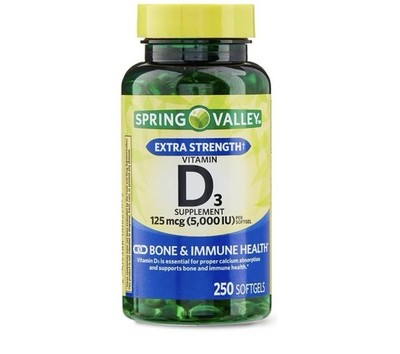 Spring Valley Vitamin D3 5,000 IU, Supplement For Bone & Immune Health, 250 Ct