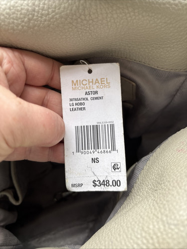 Michael Kors Astor Silver Studded Grey Cement Leather Large Hobo - Picture 5 of 13