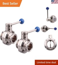 2 Pack 1.5 Inch Tri Clamp Sanitary Butterfly Valve with Pull Handle Stainless...