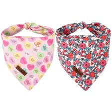2 PCS Valentine's Red Floral Dog Scarf Bib Happy Valentine Heart Bandanas