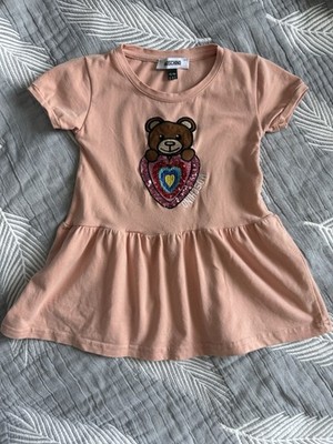 Moschino Baby Girls Pink Bear Dress Size 2-3 Years 92-98cm Sequin Heart Designer
