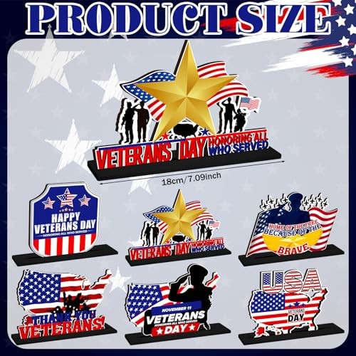 Partiotic Table Suzile 6 Pcs Table Centerpieces Wooden Signs Patriotic Veterans Day | eBay