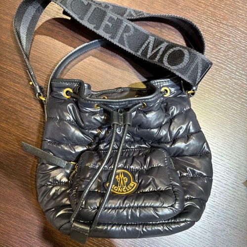 Moncler Kilia Bucket Bag Logo Womens Black Nylon Leather Japanese Fashion