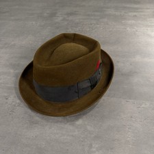 Vintage 50s 60s Champ Fedora Hat Brown Fur Felt Kasmir Finish Ribbon Feather