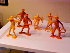 6 Vintage Louis Marx Figures 6" Plastic Action Cowboys Indians 1964 Rare 