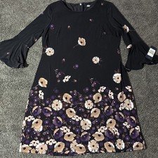 Tommy Hilfiger Dress Black Brown/Purple Flowers Size 14 NWT