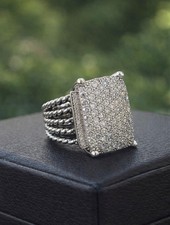 David.Yurman Sterling Silver 20x15mm Wheaton And Pave Diamond Ring Sz 7