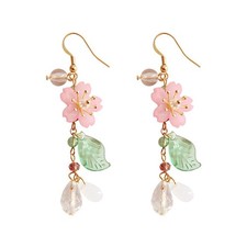 Pink Flower Earrings Dangle Cherry Blossoms Sakura Floral Teardrop Butterfly Fai