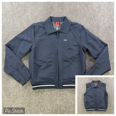 Vinatge Oakley Bomber Jacket Convertible Vest Mens Medium Navy Zip Off Sleeves