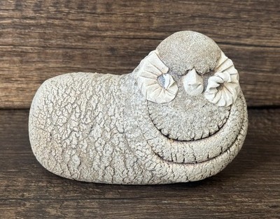 Ram Sculpture Clay Art Pottery Handmade Gray Crackled Textured 2.75 