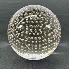 Vintage Controlled Bubble Art Glass Paperweight Clear Bullicante Orb 3"