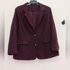 Vintage Plus Size 3X Burgundy CorduroyJ acket Houndstooth Heavy Blazer Academia