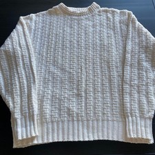 Vintage Woolrich Mens Large Cotton Textured Knit Crewneck Sweater USA Fisherman